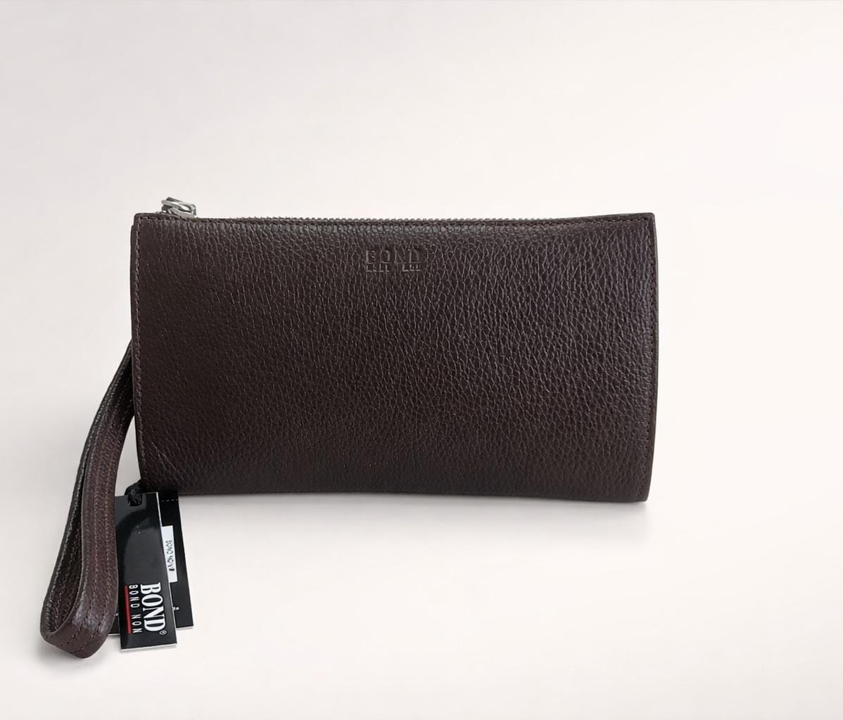 Мужской кошелёк Bond Non из натуральной кожи на молнии, тёмно-коричневый