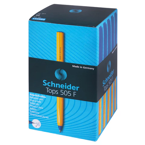 Ручка шариковая SCHNEIDER (Германия) "Tops 505 F", корпус желтый, узел 0,8 мм, линия письма 0,4 мм, 150503