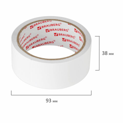 Клейкая двухсторонняя лента 38 мм х 8 м,  90 микрон, BRAUBERG, 600483