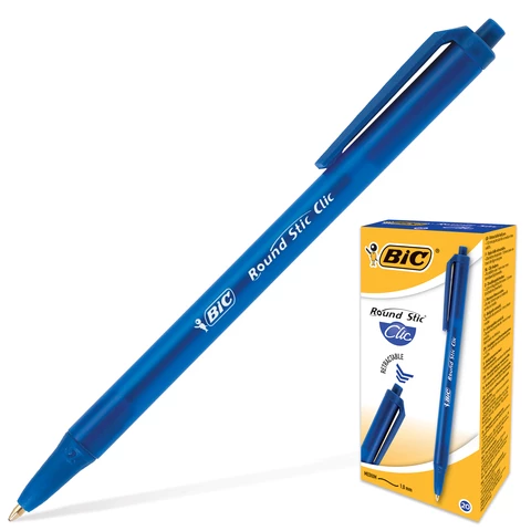 Ручка шариковая автоматическая BIC "Round Stic Clic", СИНЯЯ, узел 1 мм, линия письма 0,32 мм, 926376 