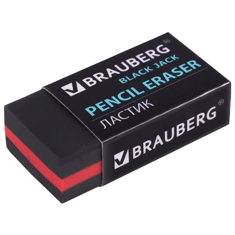 Ластик BRAUBERG "BlackJack",  черный, прямоугольный, картонный держатель, 222466