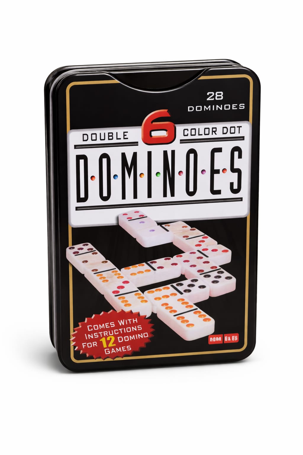 Настольная игра домино Double 6 Color Dot, 28 костей, цветные точки, металлический кейс