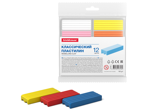 Классический пластилин ErichKrause Basic light pack 12 цветов (с подвесом), 192г 53756