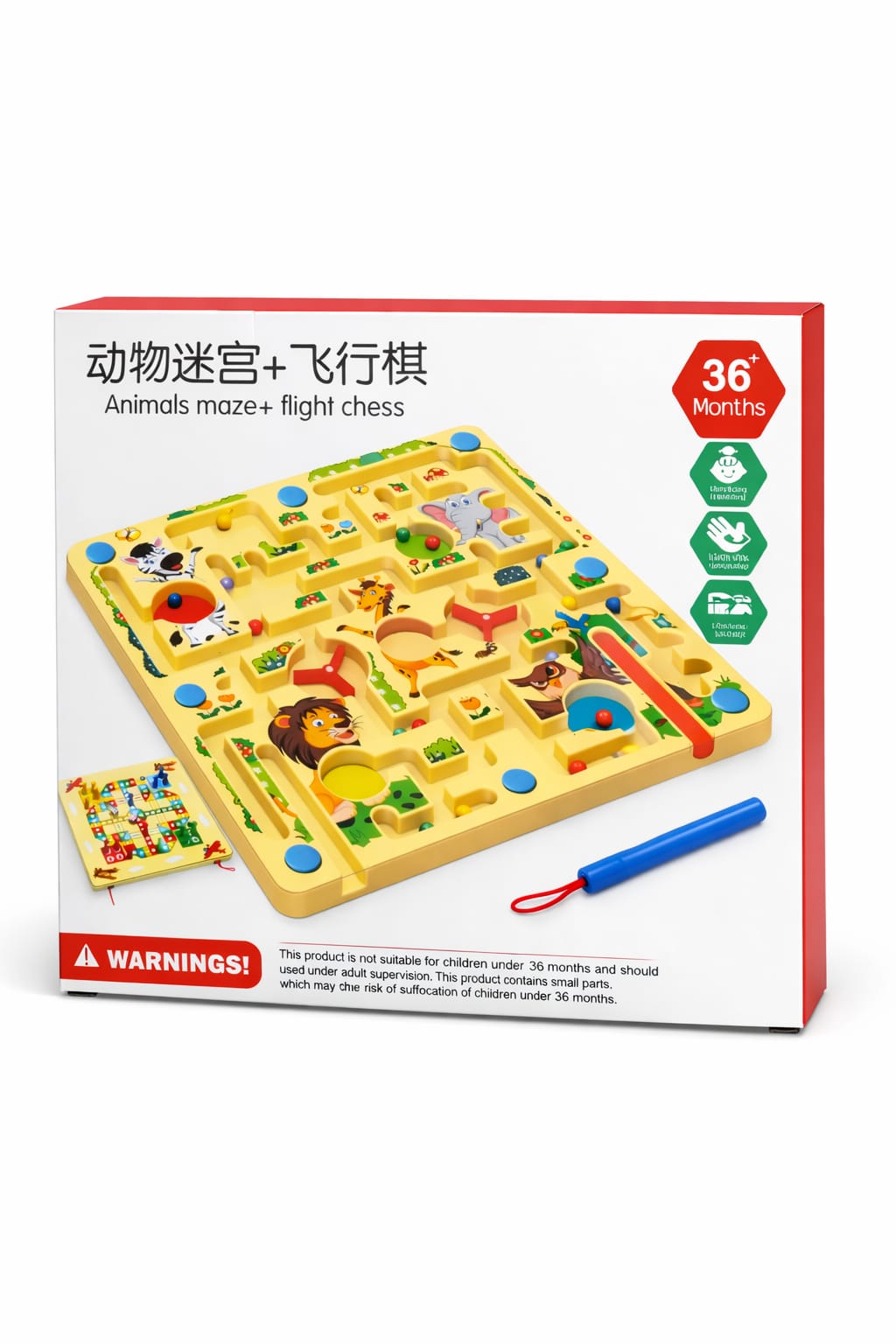 Развивающая деревянная игра «Лабиринт с животными + Лудо» (магнитная)