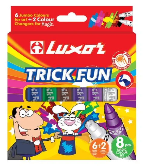 Фломастеры 6 цветов + 2 шт. в подарок, Luxor "Trick Fun", меняющие цвет, утолщенные, картон, с евпроподвесом
