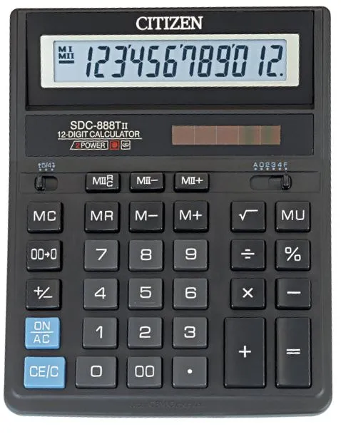 Калькулятор настольный CITIZEN SDC-888TII (203х158 мм), 12 разрядов, двойное питание