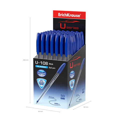 Ручка шариковая ERICH KRAUSE "U-108 Stick Classic", СИНЯЯ, узел 1 мм, линия 0,3 мм, 47564