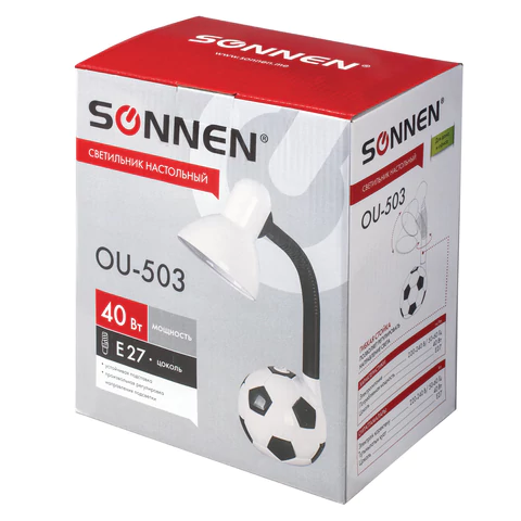 Настольная лампа / светильник SONNEN OU-503, на подставке, цоколь Е27, "Мяч", белый, 