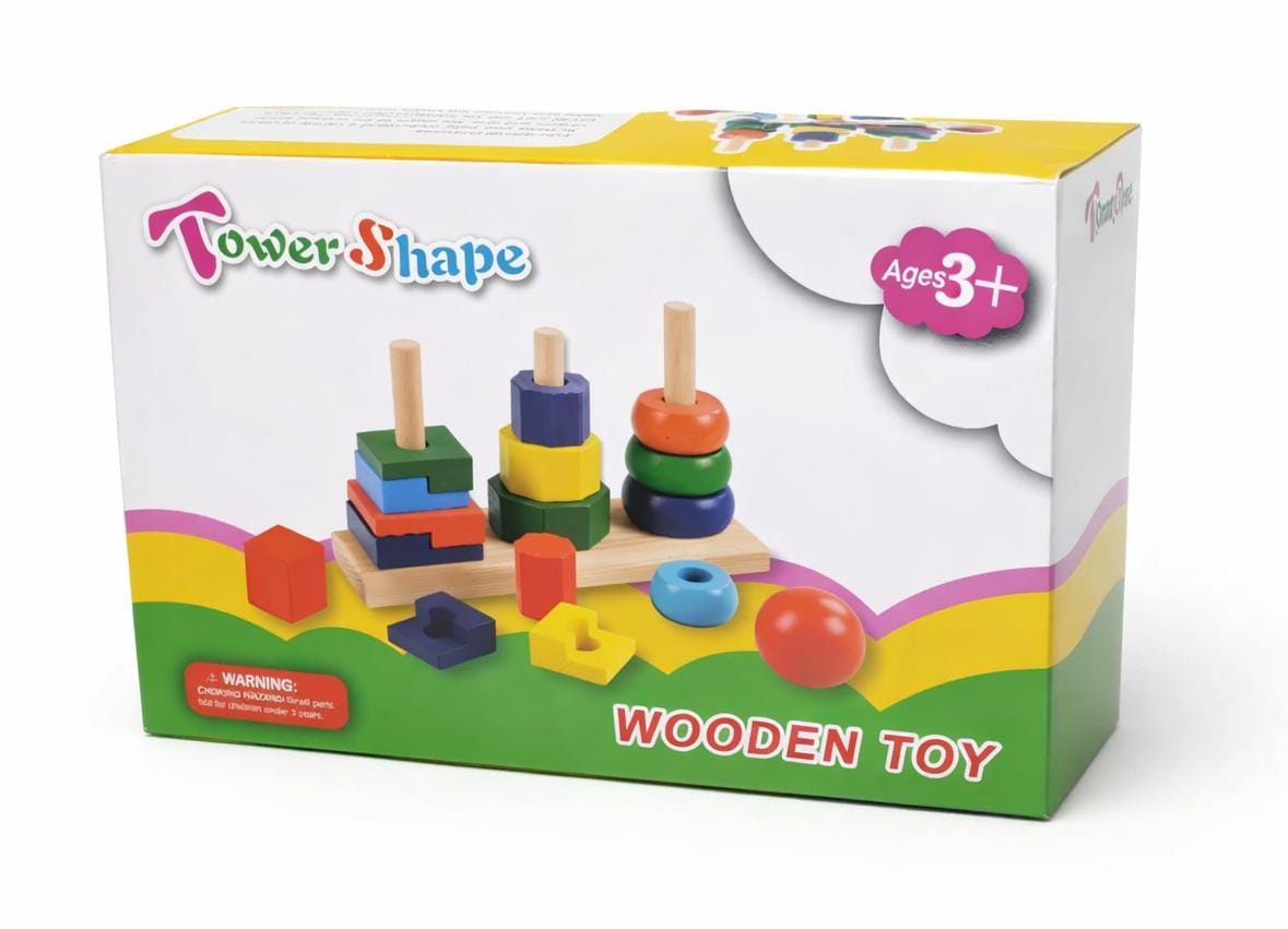 Развивающая деревянная игрушка для детей с формами и кольцами, 3+