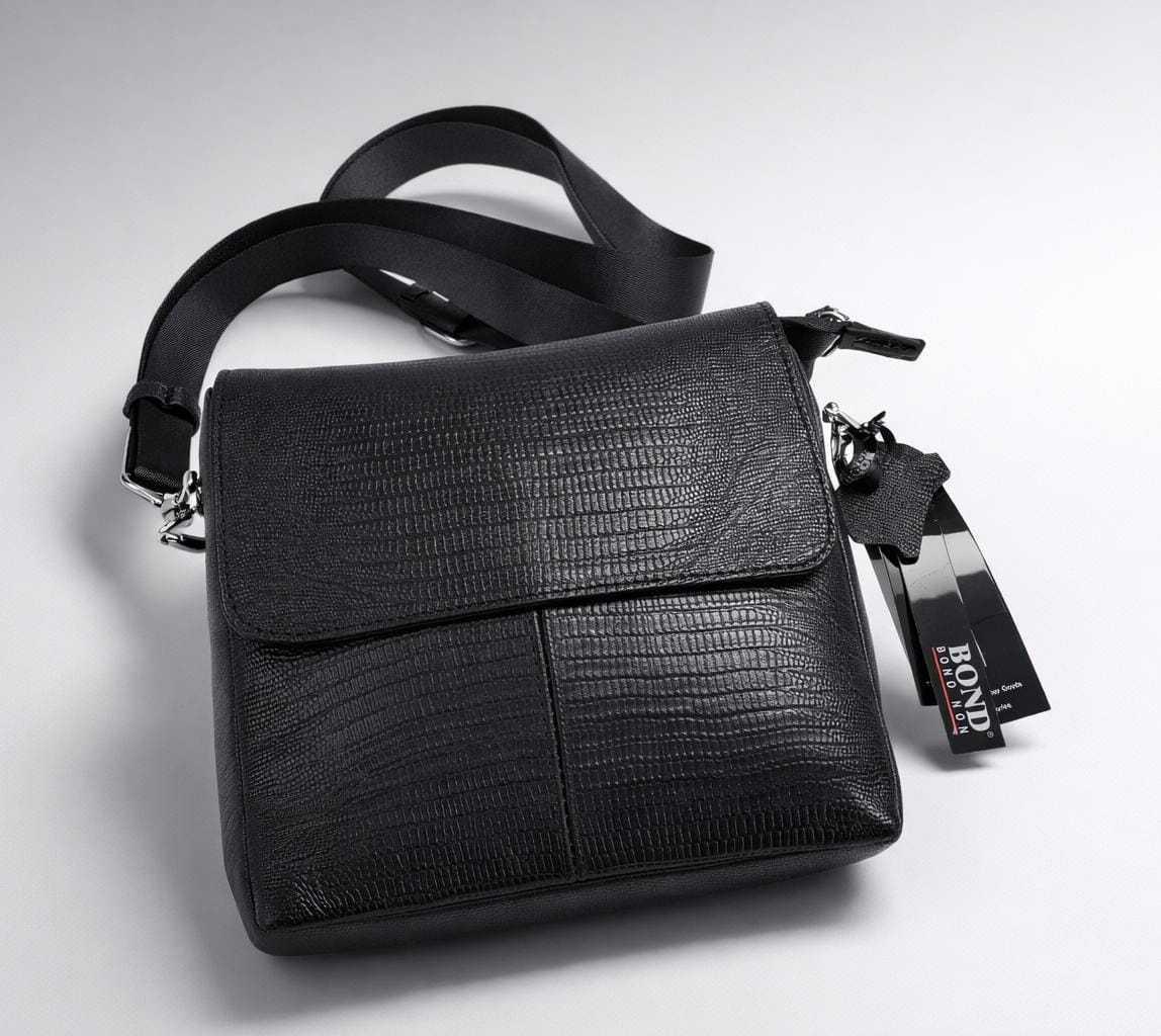 Черная кожаная сумка через плечо BOND