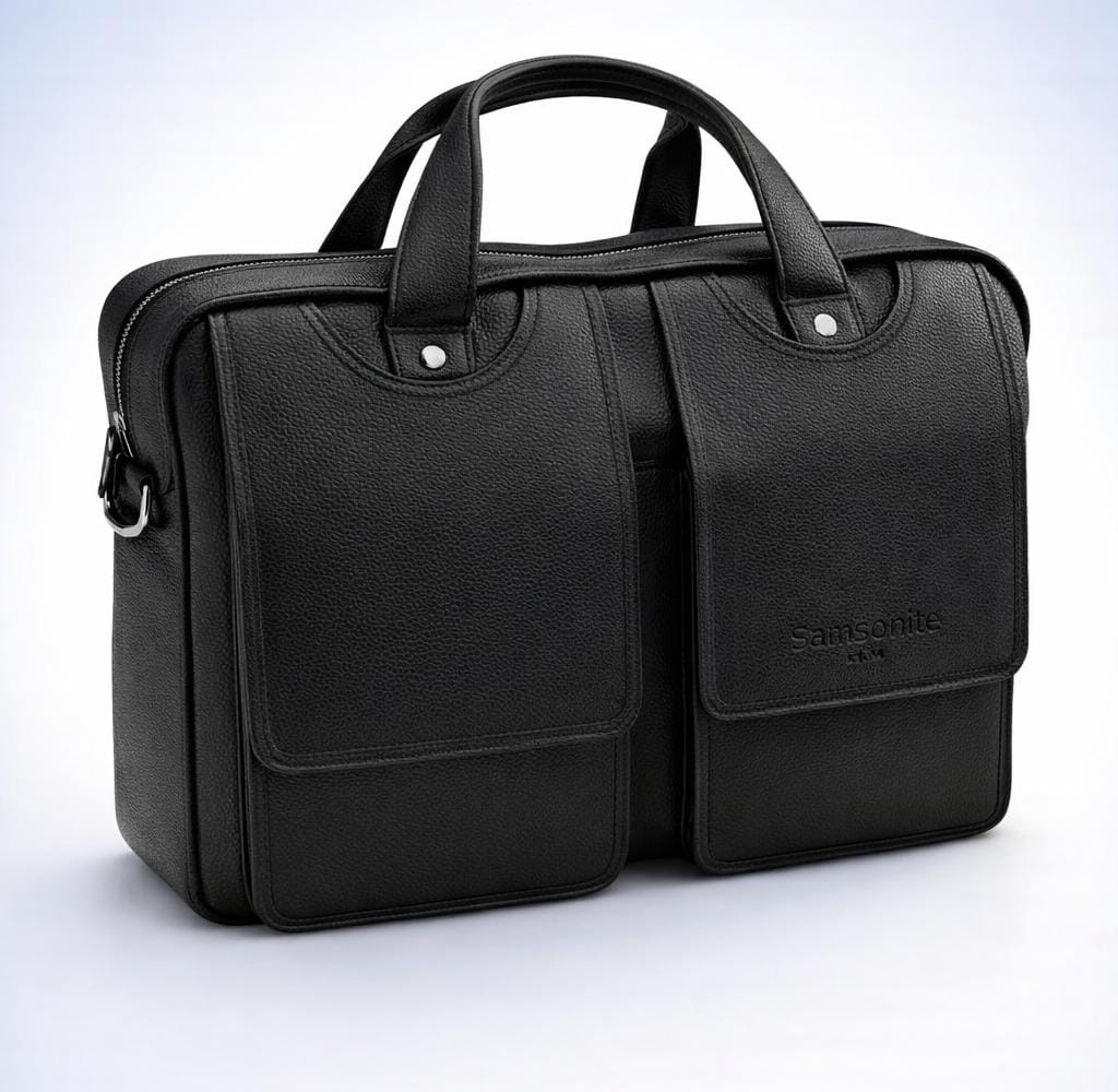 Деловая кожаная сумка Samsonite с ручкой, черного цвета  №10