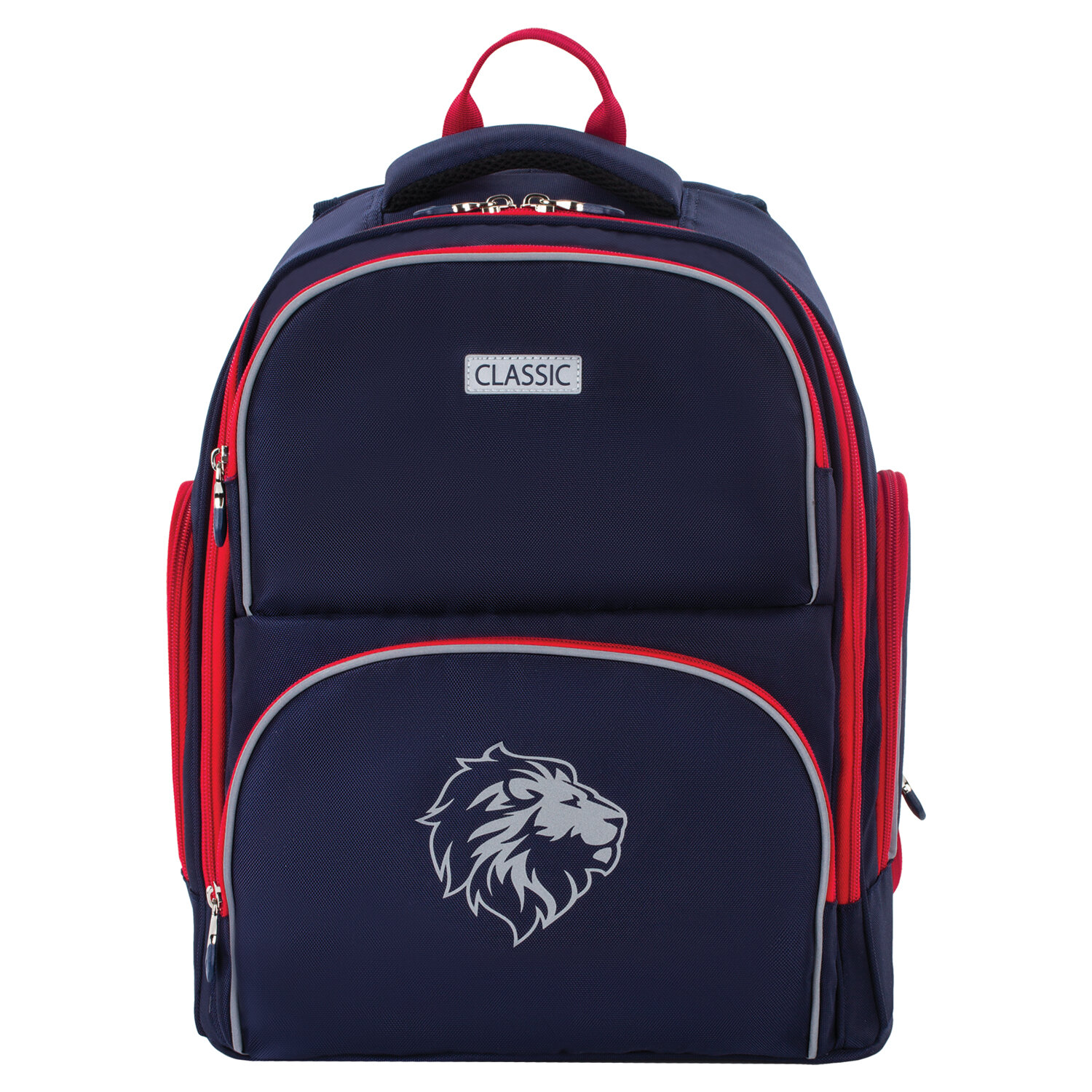 Рюкзак BRAUBERG CLASSIC, легкий каркас, премиум материал, Lion, синий, 37х32х21 см