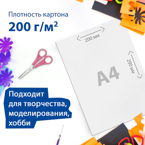 Картон белый А4 МЕЛОВАННЫЙ (белый оборот) 5 листов, BRAUBERG, 200х290 мм, 116626