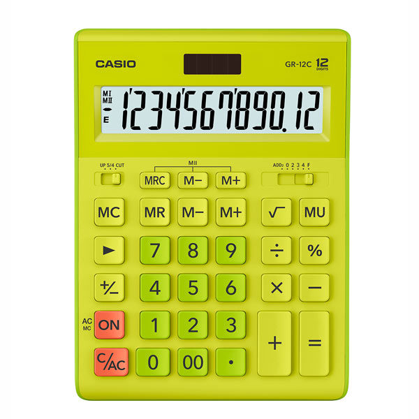КАЛЬКУЛЯТОР - 12РАЗ. "CASIO" GR-12C-WR-W-EP САЛАТОВЫЙ  (12 РАЗРД.. 2 ПИТАНИЕ