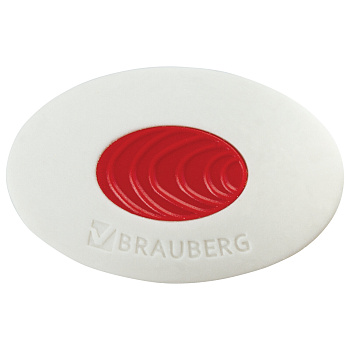 Ластик BRAUBERG "Oval PRO", 40х26х8 мм, овальный, красный пластиковый держатель, 229560, 1 шт